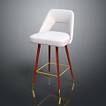 Modern White Padded Bar Stool With Curved Backrest Red Metal Legs And Golden Base