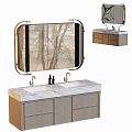 Modern Bathroom Vanity With Double Sinks Marble Countertop Woven Cabinets And Oval Mirror