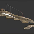 Spiral Stone Steps With Iron Handrail And Potted Plant For Road Facilities