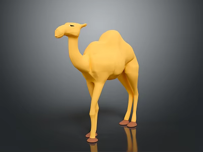 Yellow Camel 3D Model in Minimalist Style with Dark Background and Reflection 3d model