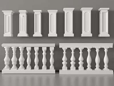 Classical White Balustrades Design With Ornate Decorative Columns And Railings 3d model