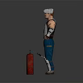 Armored Figure in Silver Helmet Armor With Shoulder Guards Blue Pants and Red Fire Hydrant