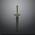 Ornate Decorative Sword With Red Hilt Golden Guard And Blue Gemstones