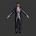 Man In Gray Suit With Red Tie Standing With Arms Outstretched On Solid Background 3d model