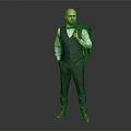Stylish Man In Navy Blue Vest White Shirt And Matching Pants With Jacket Over Shoulder