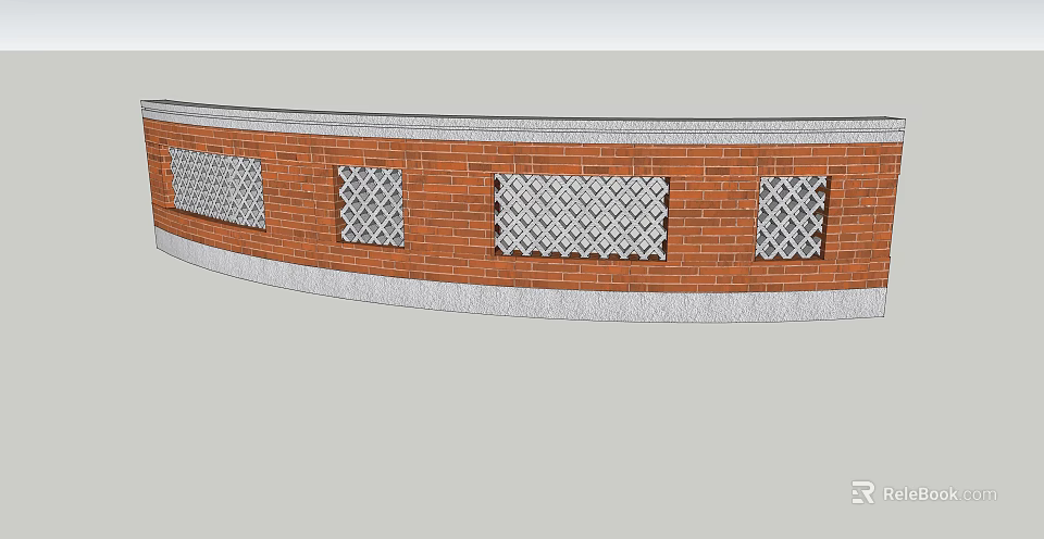 Circular Red Brick Feature Wall With White Lattice Windows And Grey Stone Base 3d model