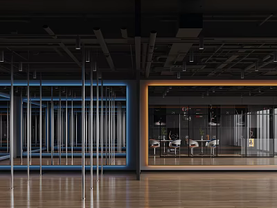 Modern Fitness Gym Interior With Mirror Walls Training Equipment And Wooden Flooring 3d model