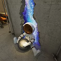 Industrial Style Restaurant Interior With Concrete Walls Blue Light And Astronaut Figure