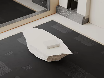 White Stone Shaped Coffee Table on Black Carpet in Modern Living Room Interior 3d model