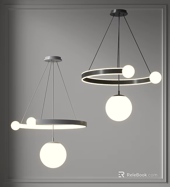 Modern Circular Design Chandeliers with Spherical Bulbs and Metal Frames 3d model 