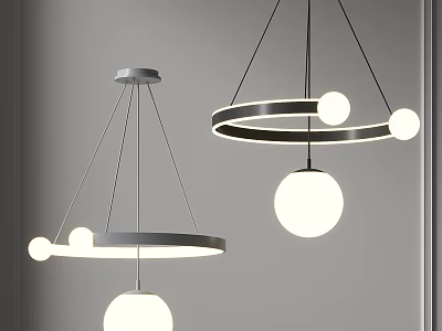 Modern Circular Design Chandeliers with Spherical Bulbs and Metal Frames 3d model