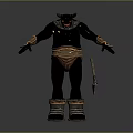 Horned Minotaur 3D Model With Black Skin Brown Loincloth Armored Boots And Spear