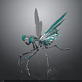 Shiny Metal Mantis Sculpture Artwork With Blue Wings And Silver Body Design