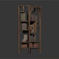 Traditional Chinese Style Wooden Bookcase With Multiple Shelves And Books