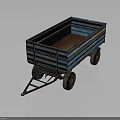 Vintage Blue Striped Trailer With Rustic Bed And Worn Metal Wheels