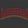 Red Arch Bridge With Wooden Deck Red Railings And Black Finials