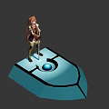 Game and Movie Character Standing on Blue Platform With Central Glowing Blue Sphere