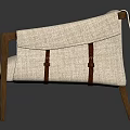 Modern Beige Fabric Armchair With Wooden Arms Legs And Leather Straps