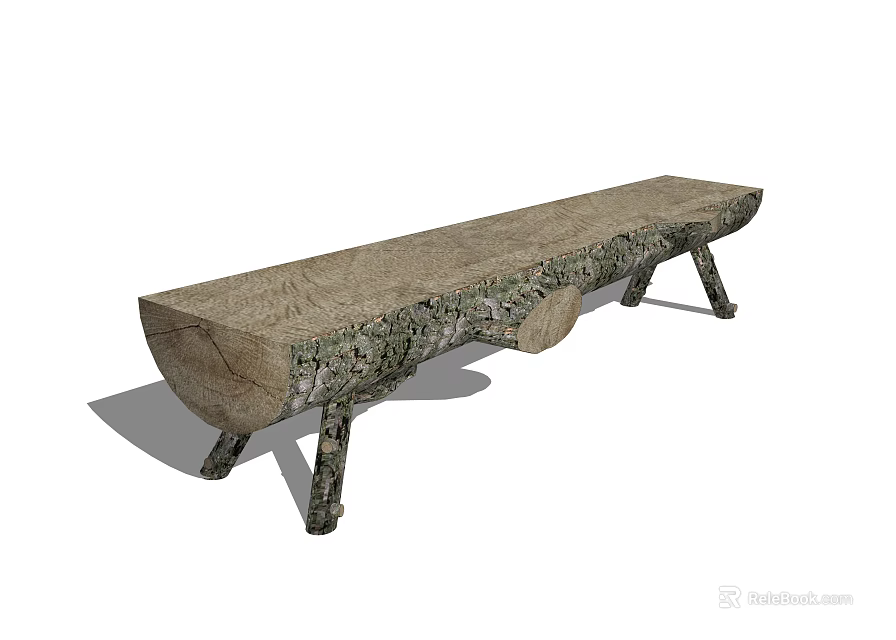 Natural Wood Log Landscape Seat with Branch Legs for Rustic Outdoor Garden 3d model 