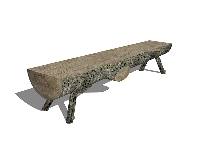 Natural Wood Log Landscape Seat with Branch Legs for Rustic Outdoor Garden 3d model