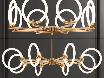 Elegant Modern Chandelier With White Circular Rings And Golden Metal Frame Lighting Design 3d model