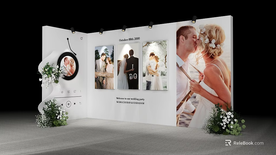 Commercial Wedding Photo Exhibition Equipment With Spotlights And Flower Decorations 3d model 
