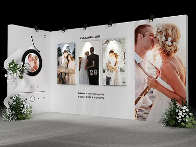 Commercial Wedding Photo Exhibition Equipment With Spotlights And Flower Decorations 3d model