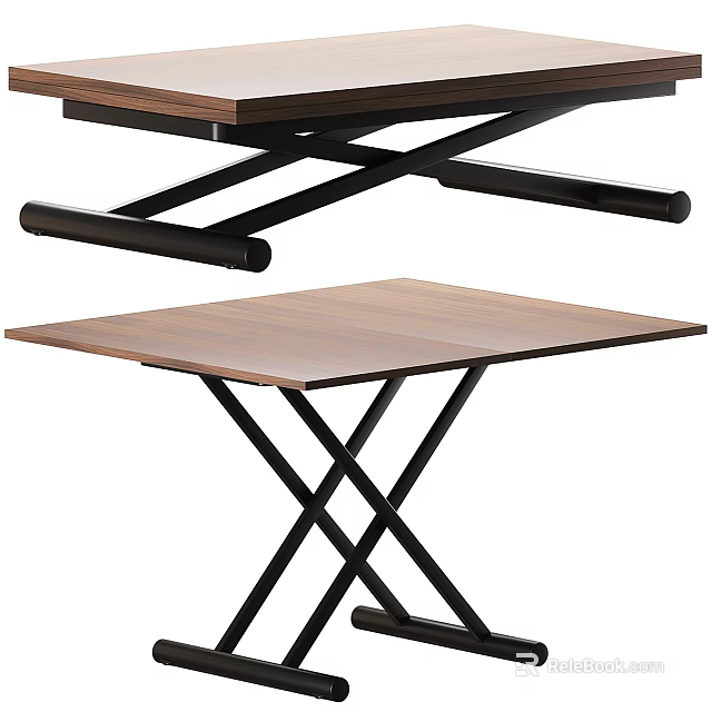 Wooden Foldable Desk With X Shaped Black Frame And Smooth Surface 3d model 