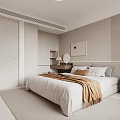 Modern Cozy Bedroom Interior With Comfortable Bed Nightstand Pendant Light And Decorative Painting