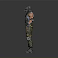 Tactical Military Character Wearing Gas Mask Striped Vest Camouflage Pants And Knee Pads