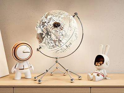 Modern Decorative Ornament Set with Globe Astronaut Clock and Rabbit Ornament for Home Tabletop 3d model