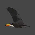 Game Movie Toucan Character Flying With Black Wings Orange Yellow Beak White Throat Blurred Background