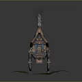 Mechanical Creature Character With Small Wooden House Bird Figure On Green Grass Base