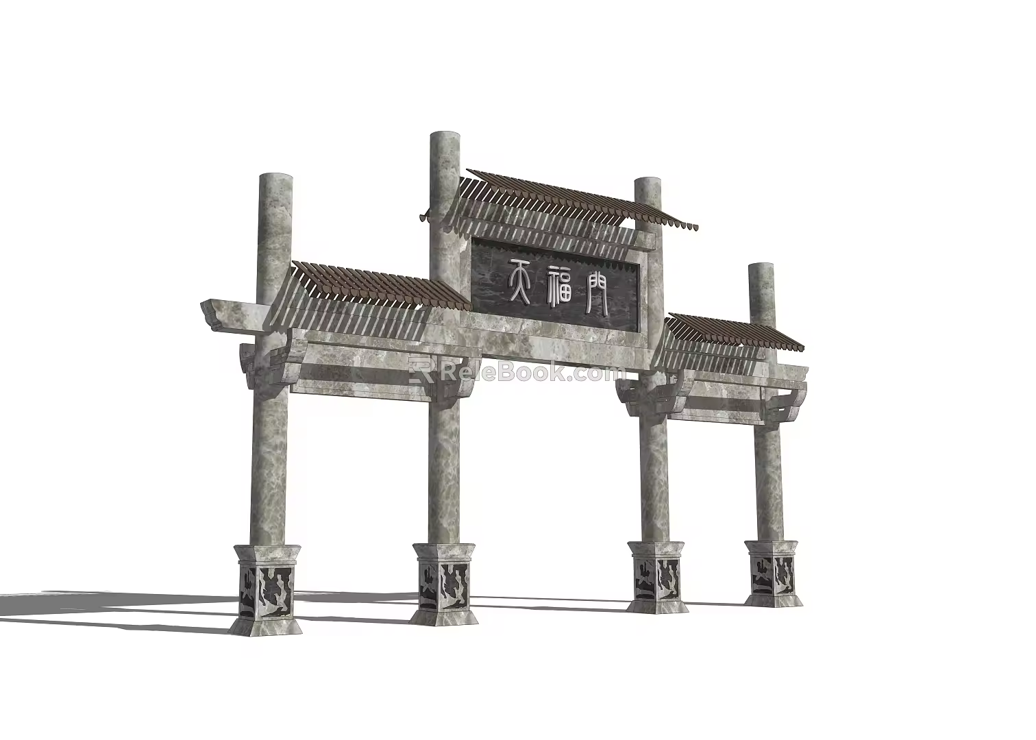 Chinese style archway landscape archway ancient building stone pillar gate 3d model