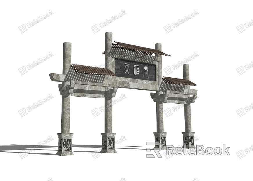 Chinese style archway landscape archway ancient building stone pillar gate model