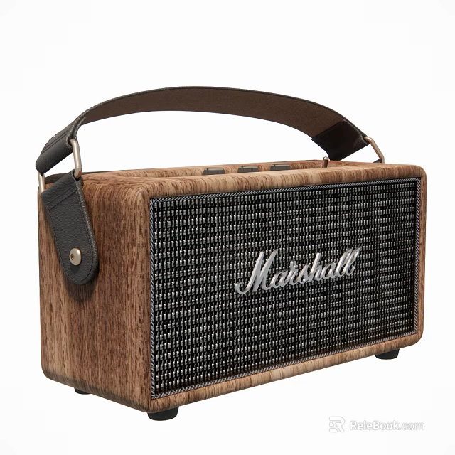 Marshall Classic Portable Speaker With Wooden Body Leather Handle And Black Grille Design 3d model 