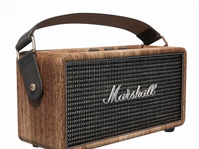 Marshall Classic Portable Speaker With Wooden Body Leather Handle And Black Grille Design 3d model