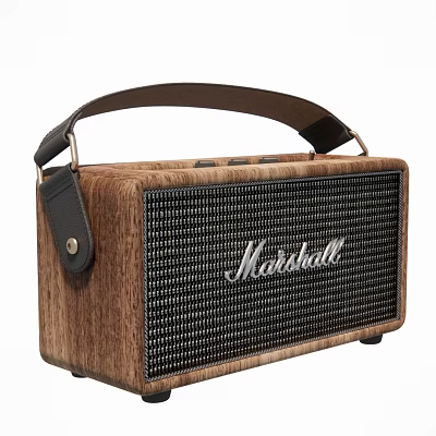 Marshall Classic Portable Speaker With Wooden Body Leather Handle And Black Grille Design 3d model