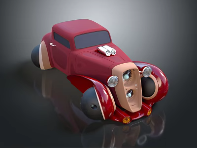 Red Vintage Car With Classic Design Rounded Body And Unique Headlights 3d model