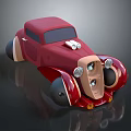 Red Vintage Car With Classic Design Rounded Body And Unique Headlights