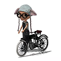 Adorable Doll With Knitted Hat Glasses And Braids Riding Vintage Bicycle