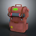 Brown Backpack With Green Label Yellow Star Straps And Buckles Design 3d model
