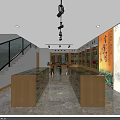 Modern Specialty Store Interior With Hexagonal Display Counter Wooden Shelves Marble Floor And Green Plant