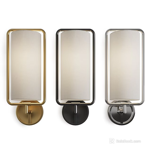 Modern Gold Black Silver Rectangular Shade Wall Sconces With Circular Base 3d model 