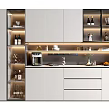 Modern Wine Cabinet Interior With Storage Compartments Built in Lighting Wine Bottles And Glassware