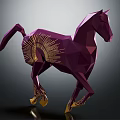 Purple Geometric Horse Sculpture With Golden Accents And Modern Artistic Design