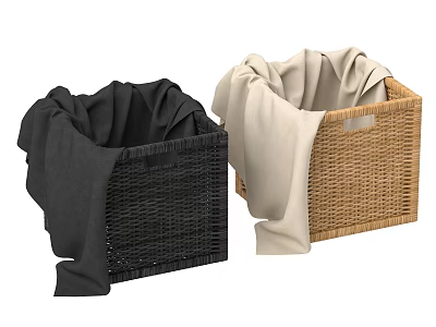 Black and Brown Woven Storage Baskets with Soft Fabrics Inside 3d model