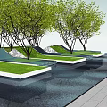 Modern Tree Pits With Green Grass And Leafy Trees Near Water Features 3d model