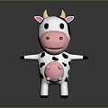 Cute 3D Cartoon Cow Character With Black White Spots Pink Nose And Yellow Horns