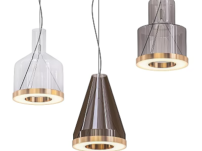 Modern Glass Pendant Lights With Various Shapes And Gold Base Rings 3d model